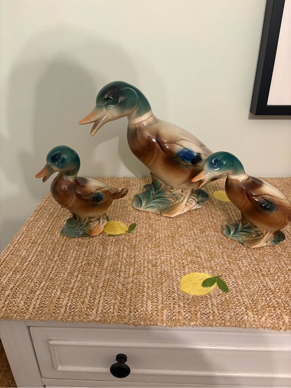 Vintage Porcelain Mallard Duck Family Figurines 3 Pc Set Decoys Parent Ducklings